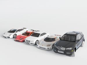 现代排列整齐的汽车、跑车和越野车3d模型 现代排列整齐的汽车、跑车和越野车