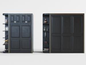 新中式黑色实木衣柜3d模型 新中式黑色实木衣柜