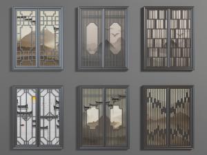 中式实木栅格平开窗