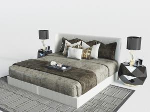 后现代布艺双人床、床头柜