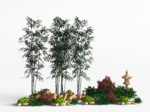 中式竹子花草景观小品