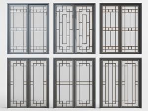 新中式带窗格的玻璃推拉门