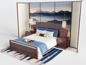 新中式实木超宽床头双人床