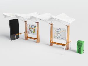 现代白色拉膜顶棚的公交站台