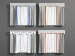 新中式灰色黄色拼接窗帘窗纱