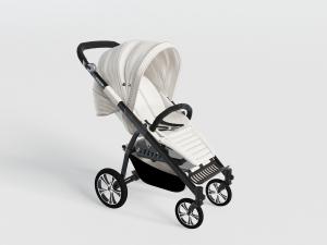 现代黑色支架白色坐垫带顶棚的婴儿车