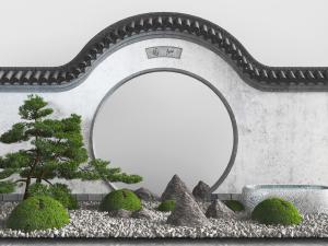 中式松树石头景观小品