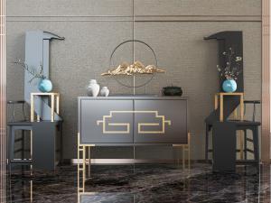 中式铁艺玄关柜边柜和工艺品摆件