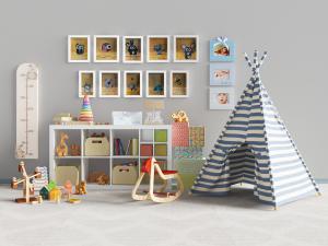 儿童装饰置物架、玩具和帐篷
