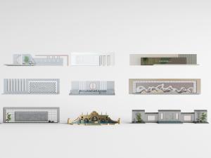 新中式小区大门处影壁背景墙