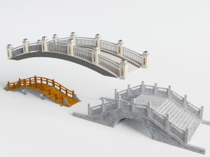 中式实木石头拱形小桥