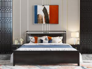 新中式黑色实木床头双人床