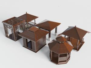 中式实木方形、八边形凉亭亭子