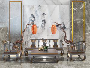 中式雕花实木多人单人沙发椅子茶几组合