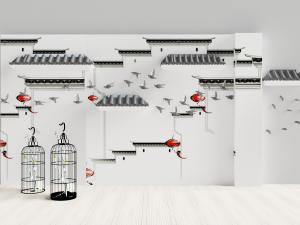 中式徽派马头墙背景墙3d模型 中式徽派马头墙背景墙