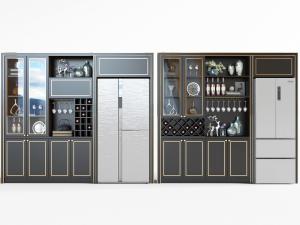 新中式嵌入电冰箱的酒柜3d模型 新中式嵌入电冰箱的酒柜
