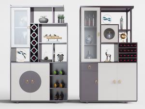 新中式玄关鞋柜酒柜3d模型 新中式玄关鞋柜酒柜