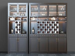 美式实木酒柜3d模型 美式实木酒柜