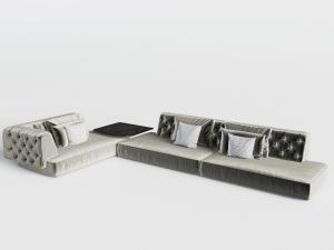 后现代布艺块状多人转角沙发