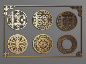 新中式雕花构件窗格花格