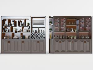 美式实木酒柜3d模型 美式实木酒柜