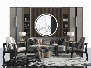 新中式多人沙发休闲椅子组合