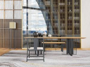 新中式实木长方形茶桌椅组合