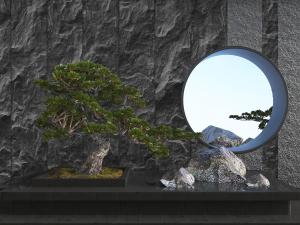 中式松树假山盆景景观小品