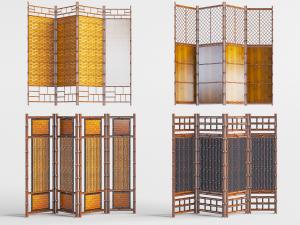 中式实木编织可折叠屏风
