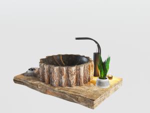 中式民宿木桩造型的洗手台洗手盆