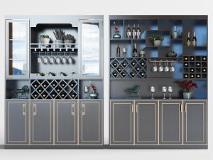 新中式实木酒柜3d模型 新中式实木酒柜