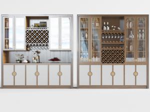 新中式实木酒柜3d模型 新中式实木酒柜