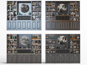 新中式实木酒柜3d模型 新中式实木酒柜