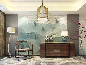 新中式玄关柜背景墙扶手椅