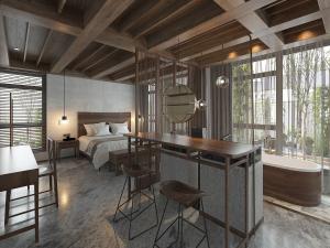 新中式民宿酒店客房吧台