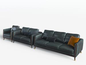 后现代灰绿色皮革多人双人单人沙发组合