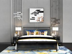 新中式黑色实木双人床床头柜