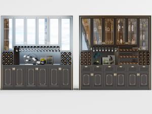 新中式实木酒柜3d模型 新中式实木酒柜