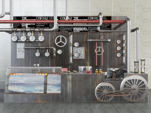 工业风齿轮方向盘水管装饰的咖啡吧