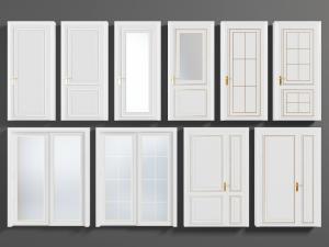 现代白色平开门玻璃推拉门