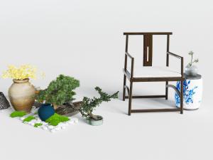 新中式休闲椅子盆景盆栽