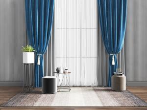 新中式蓝色窗帘窗纱