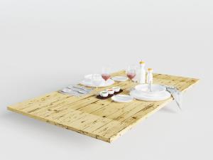 现代餐厅实木桌上的餐具3d模型 现代餐厅实木桌上的餐具