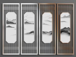 新中式实木隔断3d模型 新中式实木隔断