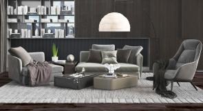 现代拼接茶几的多人沙发、休闲椅子组合