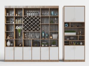新中式实木拼接撞色酒柜装饰柜3d模型 新中式实木拼接撞色酒柜装饰柜
