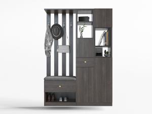 现代实木玄关带卡座的鞋柜