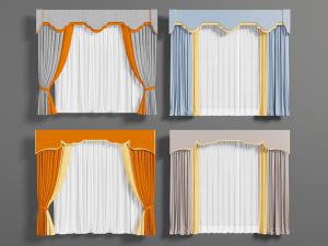 新中式橙色带帘头的窗帘窗纱