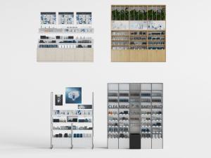 现代超市商场金属实木化妆品货架展示台