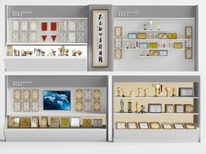 现代荣誉展厅奖状、奖杯和奖牌陈列展示柜3d模型 现代荣誉展厅奖状、奖杯和奖牌陈列展示柜